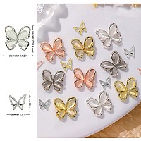 Kwolykim 50Pcs Butterfly Nail Charms 4 Colors Shiny Alloy 3D Butterfly Shape Nail Art Rhinestones Decoration Cat Eye Nail Gems