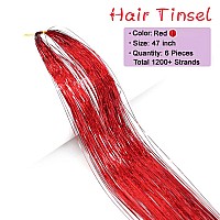 Missuhui Hair Tinsel Kit With Tools 47Inch 1200 Strands Glitter Tinsel Hair Extensions Sparkling Shiny Hair Tinsel Strands Kit H