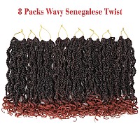 Leeven 14 Inch Senegalese Twist Crochet Hair With Curly Ends 8 Packs Ombre Copper Red Pre Looped Short Wavy Crochet Braids For K