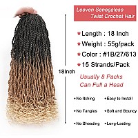 Leeven 18 Inch Senegalese Twist Crochet Hair 8 Packs Ombre Blonde Long Pre Looped Wavy Crochet Braids With Curly Ends 3 Tone Han