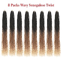 Leeven 18 Inch Senegalese Twist Crochet Hair 8 Packs Ombre Blonde Long Pre Looped Wavy Crochet Braids With Curly Ends 3 Tone Han