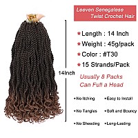 Leeven Crochet Hair 14 Inch Senegalese Twist 8 Packs Ombre Brown Pre Looped Short Crochet Braids Wavy Small Hanava Twist With Cu