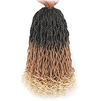 Leeven 14 Inch Senegalese Twist Crochet Hair 8 Packs Ombre Blonde Shrot Pre Looped Wavy Crochet Braids With Curly Ends 3 Tone Ha