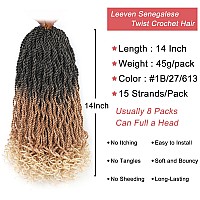 Leeven 14 Inch Senegalese Twist Crochet Hair 8 Packs Ombre Blonde Shrot Pre Looped Wavy Crochet Braids With Curly Ends 3 Tone Ha