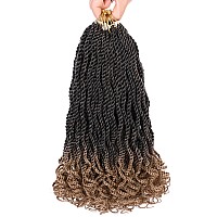 Leeven 8 Packs Senegalese Twist Crochet Hair With Wavy Curly Ends 14 Inch Ombre Blonde Pre Looped Short Crochet Braids Pre Twist