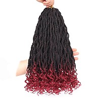 Leeven 18 Inch Burgundy Senegalese Twist With Curly Ends 8 Packs Ombre Red Hanava Twist Crochet Hair Pre Twisted Kinky Twsit Pre