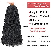 Leeven 18 Inch Wavy Senegalese Twist Crochet Hair 8 Packs Black Pre Looped Long Crochet Braids Pre Twisted Small Hanava Twist Wi