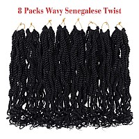 Leeven 18 Inch Wavy Senegalese Twist Crochet Hair 8 Packs Black Pre Looped Long Crochet Braids Pre Twisted Small Hanava Twist Wi