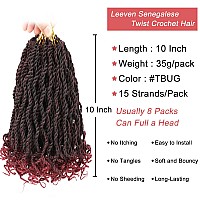 Leeven 10 Inch Burgundy Senegalese Twist With Curly Ends 8 Packs Ombre Red Hanava Twist Crochet Hair Pre Twisted Short Kinky Tws