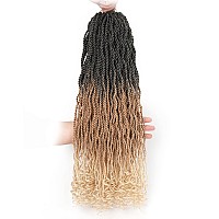 Leeven 24 Inch Senegalese Twist Crochet Hair 8 Packs Ombre Blonde Long Pre Looped Wavy Crochet Braids With Curly Ends 3 Tone Han