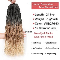 Leeven 24 Inch Senegalese Twist Crochet Hair 8 Packs Ombre Blonde Long Pre Looped Wavy Crochet Braids With Curly Ends 3 Tone Han