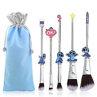 Wechip Anime Stich Make Up Brush Set Collection Stich Gifts For Girls Women 5Pcs Blue