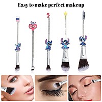 Wechip Anime Stich Make Up Brush Set Collection Stich Gifts For Girls Women 5Pcs Blue