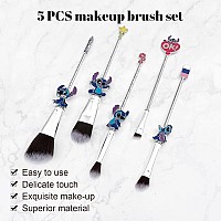 Wechip Anime Stich Make Up Brush Set Collection Stich Gifts For Girls Women 5Pcs Blue