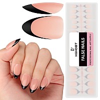 Hghdbt French Gel Nail Tips 240Pcs French Tip Press On Nails Black Short Almond Multicoat Tips Premade Tip Primer Base Coat