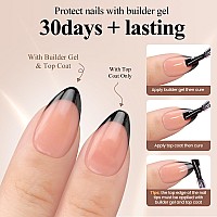 Hghdbt French Gel Nail Tips 240Pcs French Tip Press On Nails Black Short Almond Multicoat Tips Premade Tip Primer Base Coat