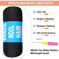 Ruiyok 5 Roll Brazilian Wool Hair Hand Knitting Brazilian Wool For Braiding Hair Natural Black Wool Hair For Crochet Braid Faux