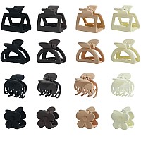 Drnytunk Hair Clip Set 16Pcs Medium Claw Clips For Women Girls Matte Rectangle Double Row Teeth Flower Semicircle Small Clips