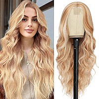 Nayoo Long Mixed Blonde Wavy Wig For Women 26 Inch Middle Part Curly Wavy Wig Natural Looking Synthetic Heat Resistant Fiber Wig