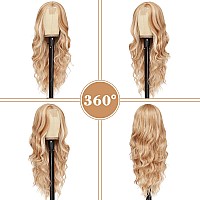 Nayoo Long Mixed Blonde Wavy Wig For Women 26 Inch Middle Part Curly Wavy Wig Natural Looking Synthetic Heat Resistant Fiber Wig