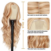 Nayoo Long Mixed Blonde Wavy Wig For Women 26 Inch Middle Part Curly Wavy Wig Natural Looking Synthetic Heat Resistant Fiber Wig