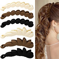 Hapdoo 6Pcs Matte Oval Leaf Banana Hair Clips Strong Hold Ponytail Bun Holder Jaw Clips Barrettes Styling Accessories For Wo