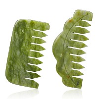 Geiserailie 2 Pieces Jade Combs Massage Stone Hair Comb Guasha Scraping Scalp Comb Facial Massage Tool Multifunctional Handheld