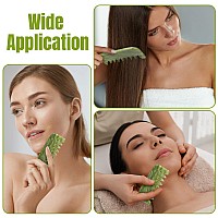 Geiserailie 2 Pieces Jade Combs Massage Stone Hair Comb Guasha Scraping Scalp Comb Facial Massage Tool Multifunctional Handheld