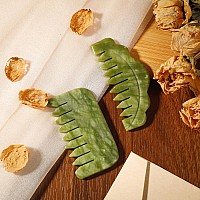 Geiserailie 2 Pieces Jade Combs Massage Stone Hair Comb Guasha Scraping Scalp Comb Facial Massage Tool Multifunctional Handheld