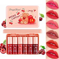 Eakroo 6 Colors Cherry Lip Tint Stain Set Korean Velvet Lip Gloss Lip Stain Tint Mini Liquid Watery Lipstick Multiuse Lip And