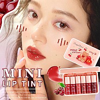 Eakroo 6 Colors Cherry Lip Tint Stain Set Korean Velvet Lip Gloss Lip Stain Tint Mini Liquid Watery Lipstick Multiuse Lip And