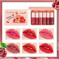 Eakroo 6 Colors Cherry Lip Tint Stain Set Korean Velvet Lip Gloss Lip Stain Tint Mini Liquid Watery Lipstick Multiuse Lip And