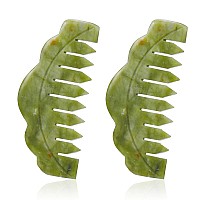 Geiserailie 2 Pieces Jade Combs Massage Stone Hair Comb Guasha Scraping Scalp Comb Facial Massage Tool Multifunctional Handheld