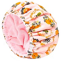 Shower Cap For Women Terry Lined Bee Bath Cap Large Reusable Waterproof Elastic Band Beekeeper Shower Caps For Long Thick Hair S