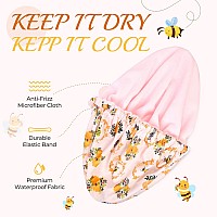 Shower Cap For Women Terry Lined Bee Bath Cap Large Reusable Waterproof Elastic Band Beekeeper Shower Caps For Long Thick Hair S