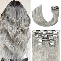 Silver Clip In Hair Extensions Real Human Hair 70G Gray Remy Human Hair Clip In Extensions 12 Inch Soft Silky Straight For Full