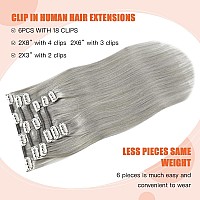 Silver Clip In Hair Extensions Real Human Hair 70G Gray Remy Human Hair Clip In Extensions 12 Inch Soft Silky Straight For Full