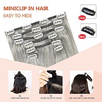 Silver Clip In Hair Extensions Real Human Hair 70G Gray Remy Human Hair Clip In Extensions 12 Inch Soft Silky Straight For Full