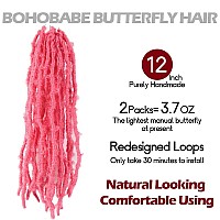 Bohobabe 2 Packs Pink Butterfly Locs Crochet Hair 12 Inch Butterfly Faux Locs Crochet Hair Short Distressed Locs 2 Packs Pink