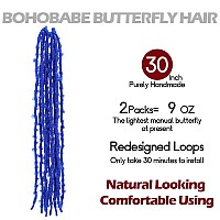 Bohobabe 2 Packs Blue Butterfly Locs Crochet Hair 30 Inch Butterfly Faux Locs Crochet Hair Short Black Distressed Locs2 Pscks