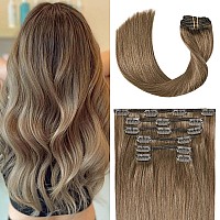 Ugotrays Ash Brown Clip In Hair Extensions Real Human Hair 70G Remy Human Hair Clip In Extensions 12 Inch Soft Silky Straight Fo