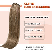 Ugotrays Ash Brown Clip In Hair Extensions Real Human Hair 70G Remy Human Hair Clip In Extensions 12 Inch Soft Silky Straight Fo