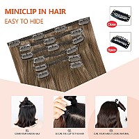 Ugotrays Ash Brown Clip In Hair Extensions Real Human Hair 70G Remy Human Hair Clip In Extensions 12 Inch Soft Silky Straight Fo