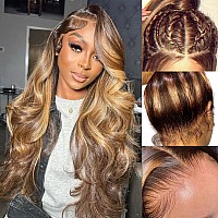 Sfd 360 Highlight Ombre Lace Front Wigs Human Hair Honey Blonde Body Wave Lace Front Wig 180 Density Pre Plucked 360 Hd Transpar