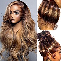 Sfd 360 Highlight Ombre Lace Front Wigs Human Hair Honey Blonde Body Wave Lace Front Wig 180 Density Pre Plucked 360 Hd Transpar