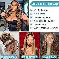 Sfd 360 Highlight Ombre Lace Front Wigs Human Hair Honey Blonde Body Wave Lace Front Wig 180 Density Pre Plucked 360 Hd Transpar