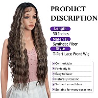 Joedir 30 Long Wavy Lace Front With 15X45 Deep Part Lace Wig Heat Resistant Synthetic Wigs For Women 130 Densitydark Brow