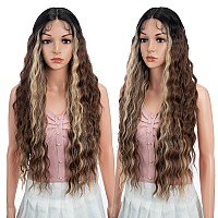 Joedir 30 Long Wavy Lace Front With 15X45 Deep Part Lace Wig Heat Resistant Synthetic Wigs For Women 130 Densityombre Bro