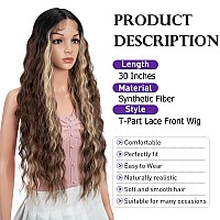 Joedir 30 Long Wavy Lace Front With 15X45 Deep Part Lace Wig Heat Resistant Synthetic Wigs For Women 130 Densityombre Bro