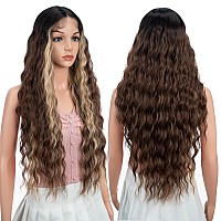 Joedir 30 Long Wavy Lace Front With 15X45 Deep Part Lace Wig Heat Resistant Synthetic Wigs For Women 130 Densityombre Bro